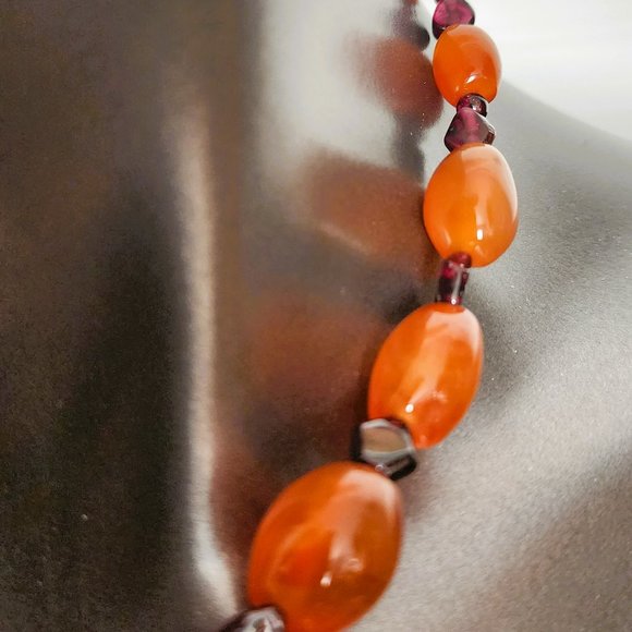 Necklace with Vintage Garnets, Carnelian, Taxco Sterling Pendant - Picture 4 of 5